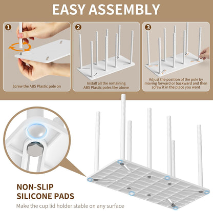 Adjustable Tumbler Lid Organizer - Holds up to 16 Lids, Disposable Cup and Lid Holder, Baby Bottle Drying Racks, Mason Jar Lids Holder,Clutter-Free Kitchen Cabinets,ABS Plastic
