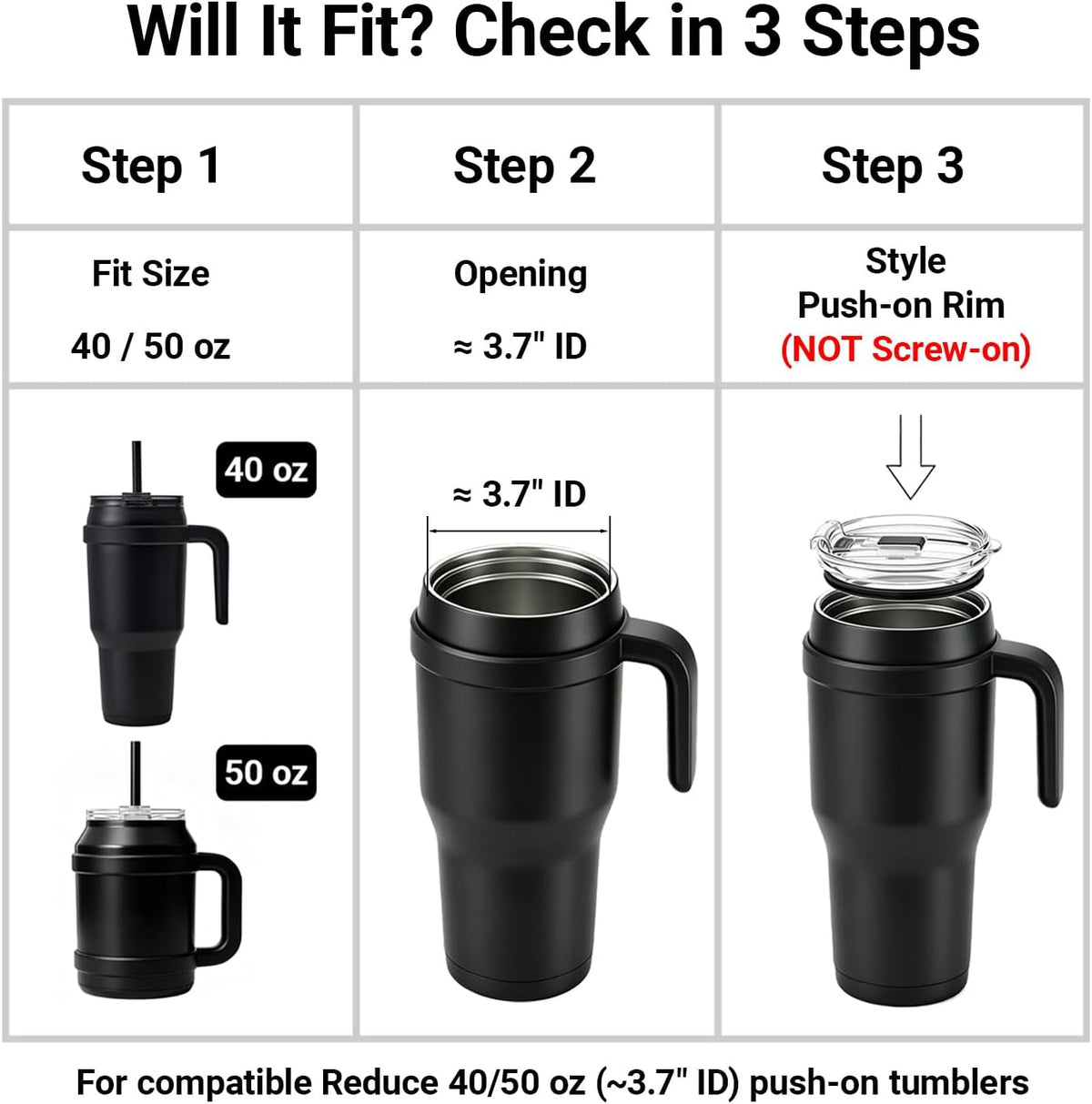 40 oz for Reduce Tumbler Lid Replacement, 2-Pack for 40oz 50oz, Leak-Proof Push-On Flip Straw Lid & Cleaning Brush, BPA-Free Spill Proof, Fits Tumblers with ~3.7" ID