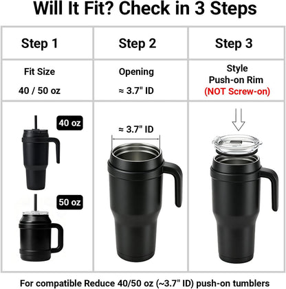 40 oz for Reduce Tumbler Lid Replacement, 2-Pack for 40oz 50oz, Leak-Proof Push-On Flip Straw Lid & Cleaning Brush, BPA-Free Spill Proof, Fits Tumblers with ~3.7" ID