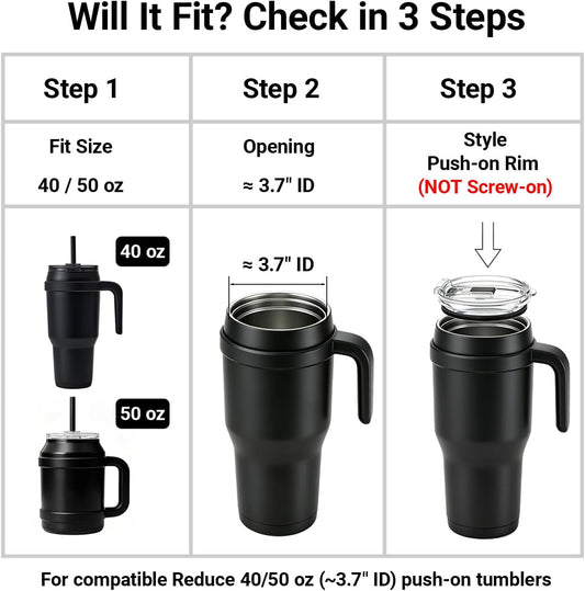 40 oz for Reduce Tumbler Lid Replacement, 2-Pack for 40oz 50oz, Leak-Proof Push-On Flip Straw Lid & Cleaning Brush, BPA-Free Spill Proof, Fits Tumblers with ~3.7" ID