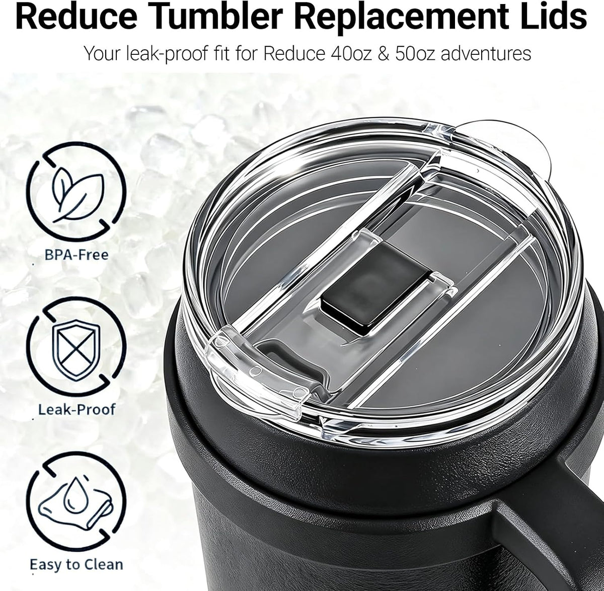 40 oz for Reduce Tumbler Lid Replacement, 2-Pack for 40oz 50oz, Leak-Proof Push-On Flip Straw Lid & Cleaning Brush, BPA-Free Spill Proof, Fits Tumblers with ~3.7" ID