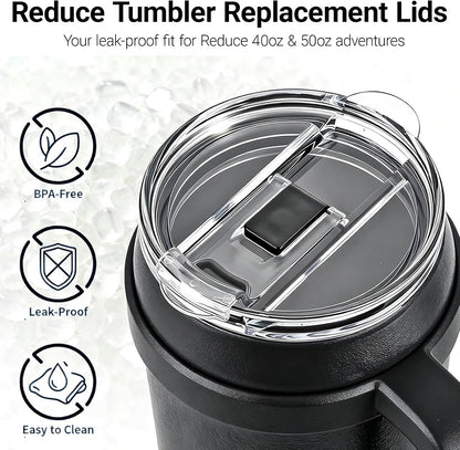 40 oz for Reduce Tumbler Lid Replacement, 2-Pack for 40oz 50oz, Leak-Proof Push-On Flip Straw Lid & Cleaning Brush, BPA-Free Spill Proof, Fits Tumblers with ~3.7" ID