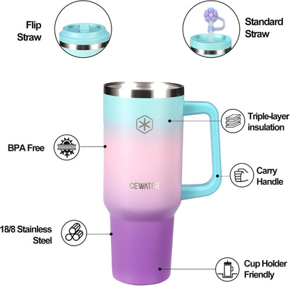 40 oz Tumbler with 2 Lids (Regular Straw and Flip Straw)