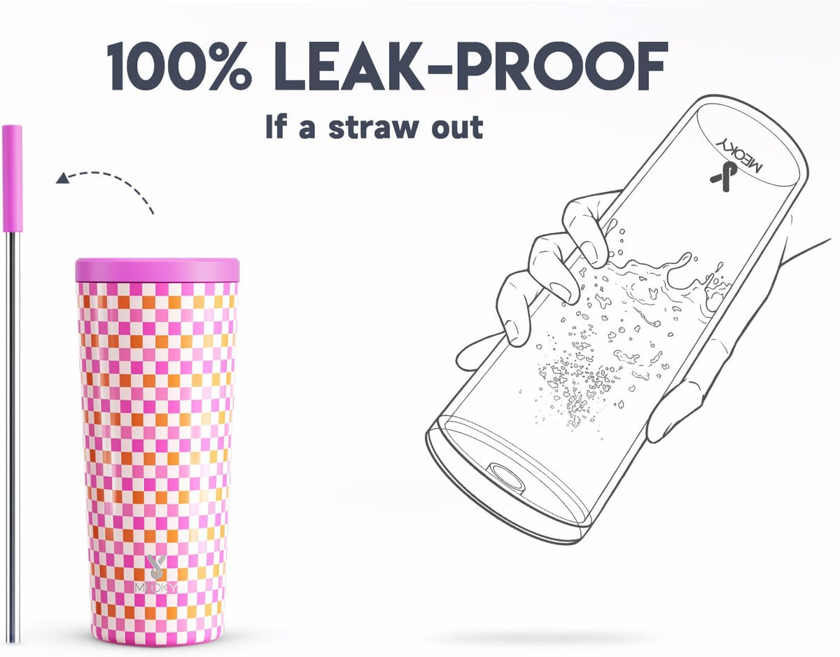 24 oz Insulated Tumbler with Lid and Straw, Stainless Steel Vacuum Insulated Tumbler, Keeps Cold for 24 Hours, 100% Leak Proof, Fits in Car Cup Holder (Swirl)