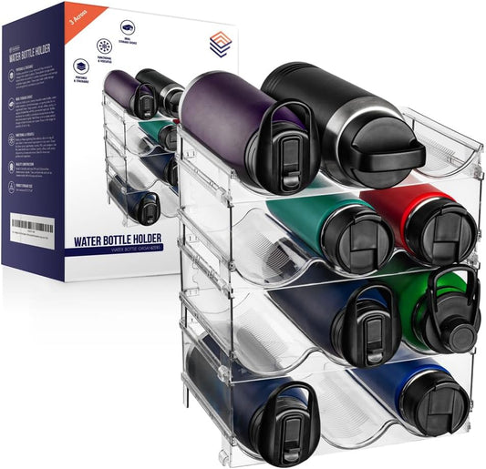 Water Bottle Organizer for Cabinet – Stackable Water Bottle Holder for Cabinet or Wine Rack for Home Organization Storage – Drink Organizer for Fridge, Kitchen Organization