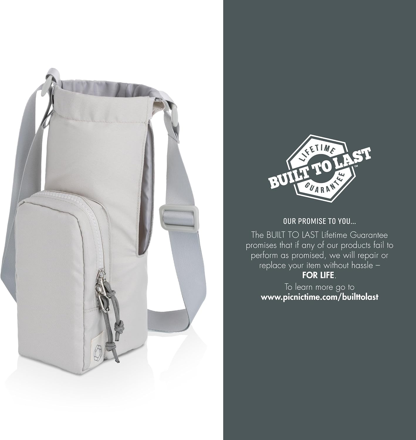 PICNIC TIME Eclipse 40 oz Tumber Tote, Drink Carrier Crossbody Bag, Water Bottle Holder with Shoulder Strap and Phone Pocket, (Gray)