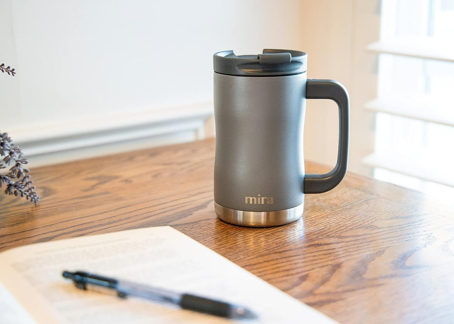 14 oz Insulated Coffee Mug with Handle - Stainless Steel Thermo with Secure Lid - Hot & Cold Cup - Admiral Blue