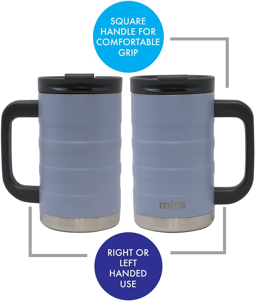 14 oz Insulated Coffee Mug with Handle - Stainless Steel Thermo with Secure Lid - Hot & Cold Cup - Admiral Blue