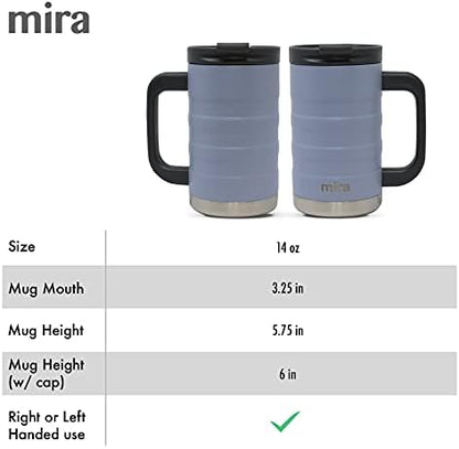 14 oz Insulated Coffee Mug with Handle - Stainless Steel Thermo with Secure Lid - Hot & Cold Cup - Admiral Blue