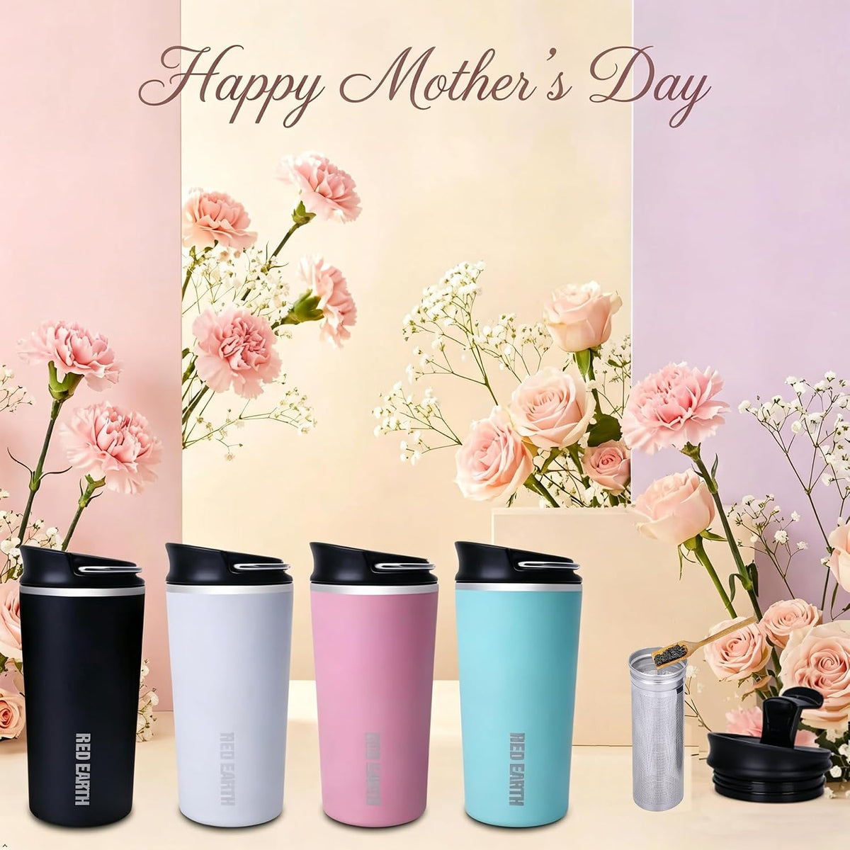 GiNT 17oz Travel Tea Mug with Infuser, 2 Lids. Vacuum Insulated 316 Stainless Steel Coffee Mug. Dishwasher Safe Tea Cup with Strainer for Hot & Cold Brew Coffee. Gifts for Mom, Dad & Friend