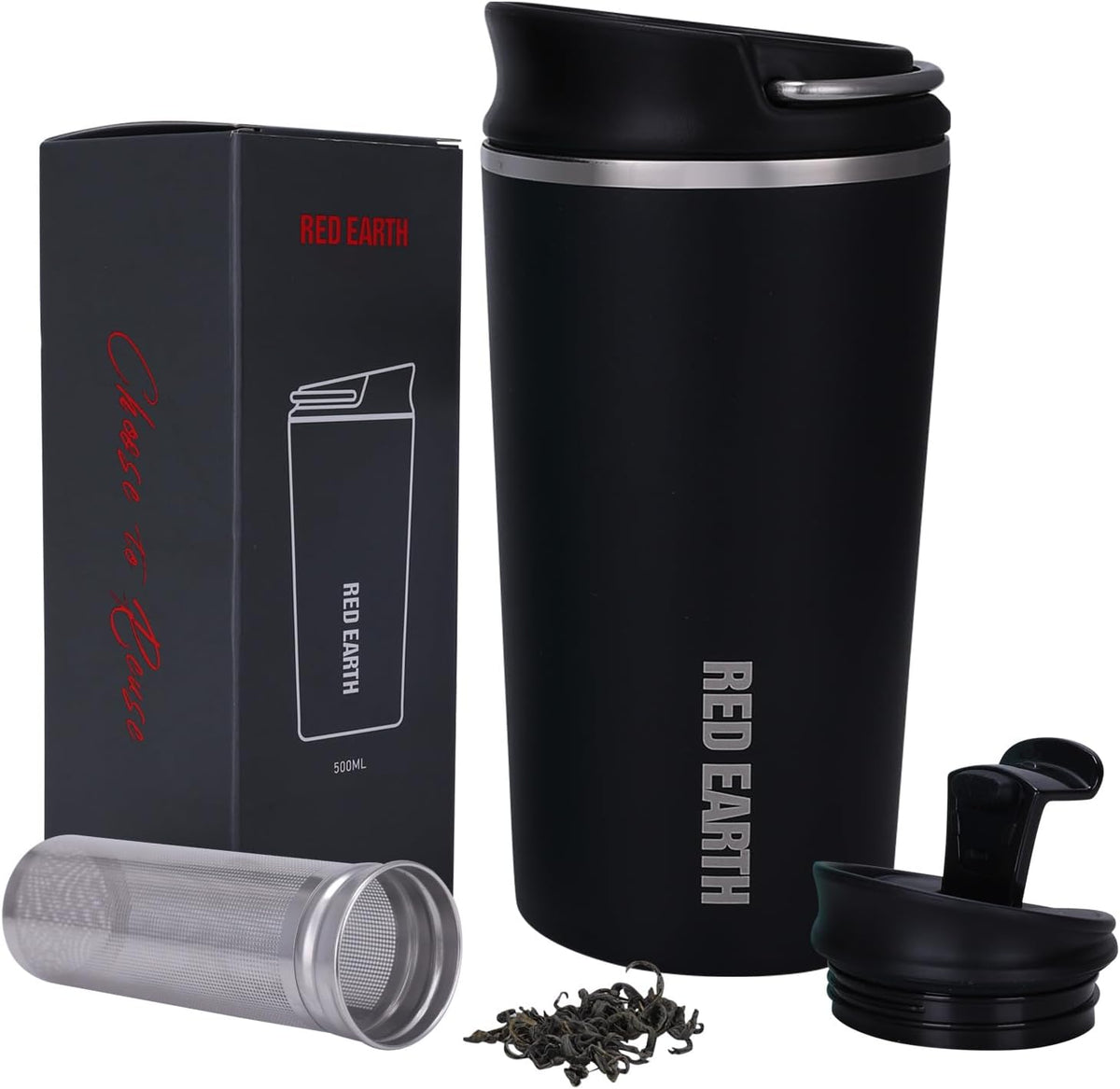 GiNT 17oz Travel Tea Mug with Infuser, 2 Lids. Vacuum Insulated 316 Stainless Steel Coffee Mug. Dishwasher Safe Tea Cup with Strainer for Hot & Cold Brew Coffee. Gifts for Mom, Dad & Friend