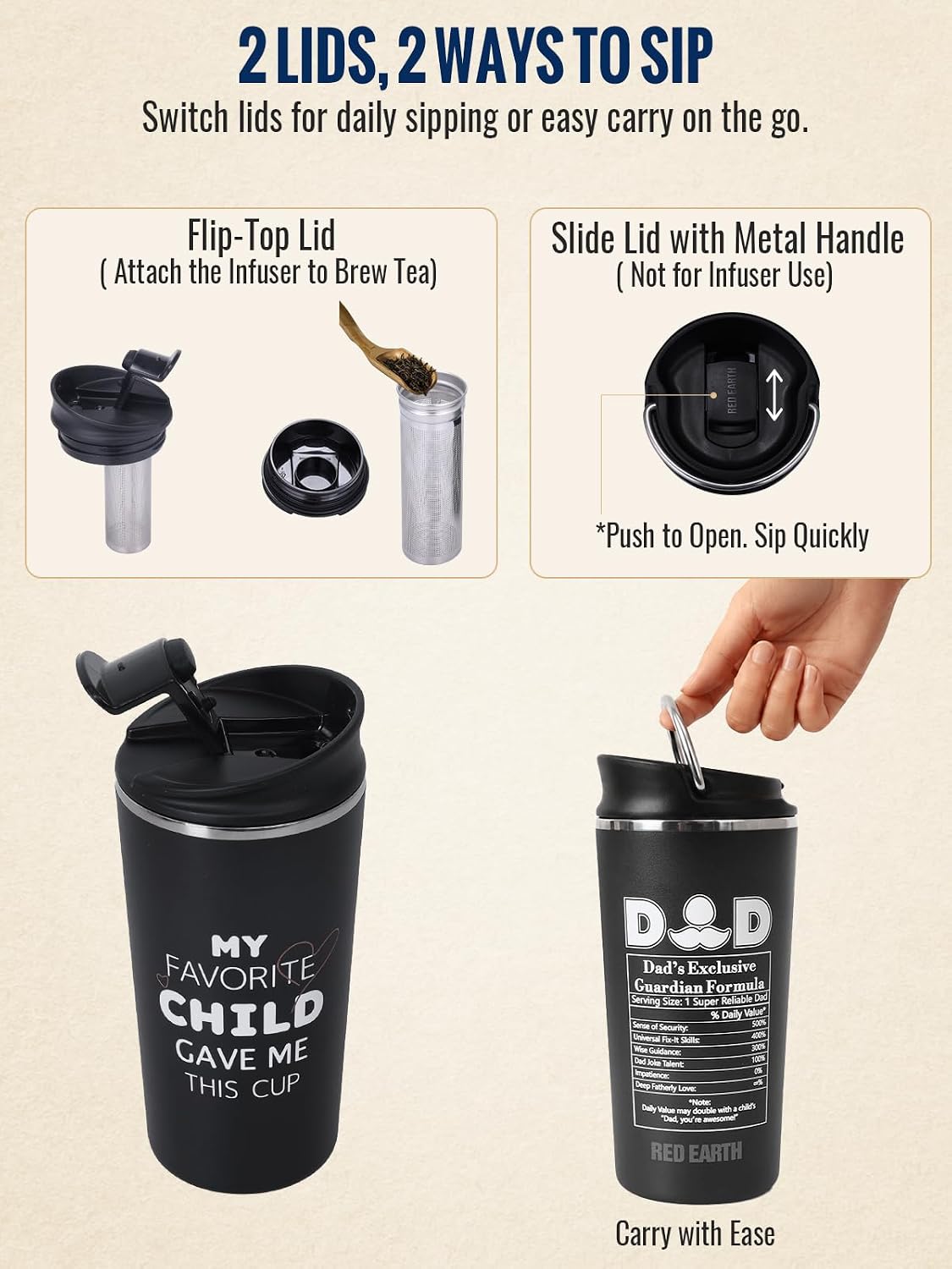 GiNT 17oz Travel Tea Mug with Infuser, 2 Lids. Vacuum Insulated 316 Stainless Steel Coffee Mug. Dishwasher Safe Tea Cup with Strainer for Hot & Cold Brew Coffee. Gifts for Mom, Dad & Friend