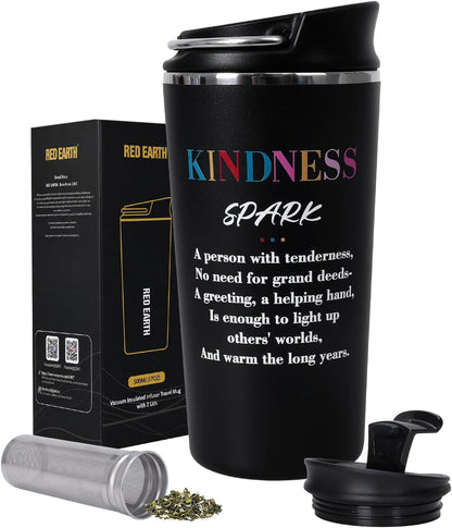 GiNT 17oz Travel Tea Mug with Infuser, 2 Lids. Vacuum Insulated 316 Stainless Steel Coffee Mug. Dishwasher Safe Tea Cup with Strainer for Hot & Cold Brew Coffee. Gifts for Mom, Dad & Friend