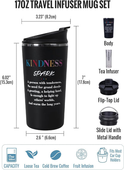 GiNT 17oz Travel Tea Mug with Infuser, 2 Lids. Vacuum Insulated 316 Stainless Steel Coffee Mug. Dishwasher Safe Tea Cup with Strainer for Hot & Cold Brew Coffee. Gifts for Mom, Dad & Friend