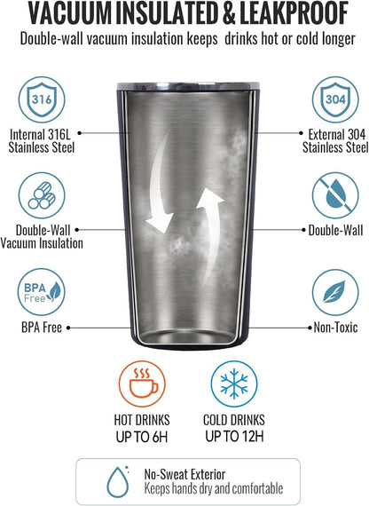 GiNT 17oz Travel Tea Mug with Infuser, 2 Lids. Vacuum Insulated 316 Stainless Steel Coffee Mug. Dishwasher Safe Tea Cup with Strainer for Hot & Cold Brew Coffee. Gifts for Mom, Dad & Friend