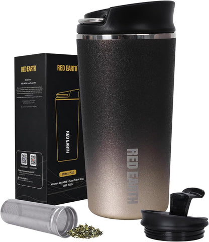 GiNT 17oz Travel Tea Mug with Infuser, 2 Lids. Vacuum Insulated 316 Stainless Steel Coffee Mug. Dishwasher Safe Tea Cup with Strainer for Hot & Cold Brew Coffee. Gifts for Mom, Dad & Friend