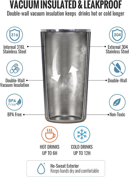 GiNT 17oz Travel Tea Mug with Infuser, 2 Lids. Vacuum Insulated 316 Stainless Steel Coffee Mug. Dishwasher Safe Tea Cup with Strainer for Hot & Cold Brew Coffee. Gifts for Mom, Dad & Friend
