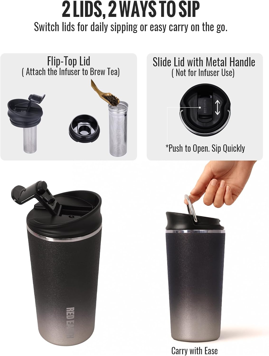 GiNT 17oz Travel Tea Mug with Infuser, 2 Lids. Vacuum Insulated 316 Stainless Steel Coffee Mug. Dishwasher Safe Tea Cup with Strainer for Hot & Cold Brew Coffee. Gifts for Mom, Dad & Friend