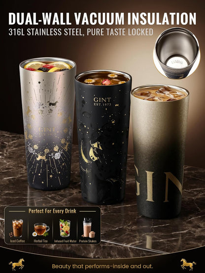 GiNT 17oz Travel Tea Mug with Infuser, 2 Lids. Vacuum Insulated 316 Stainless Steel Coffee Mug. Dishwasher Safe Tea Cup with Strainer for Hot & Cold Brew Coffee. Gifts for Mom, Dad & Friend