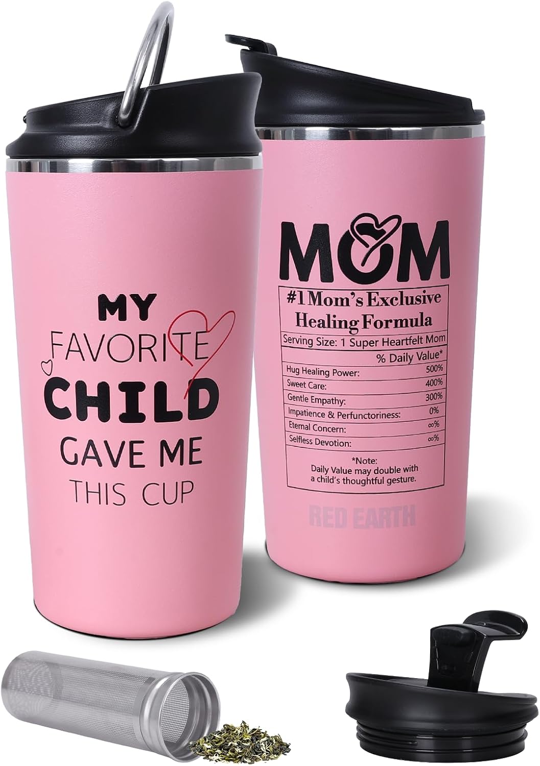 GiNT 17oz Travel Tea Mug with Infuser, 2 Lids. Vacuum Insulated 316 Stainless Steel Coffee Mug. Dishwasher Safe Tea Cup with Strainer for Hot & Cold Brew Coffee. Gifts for Mom, Dad & Friend