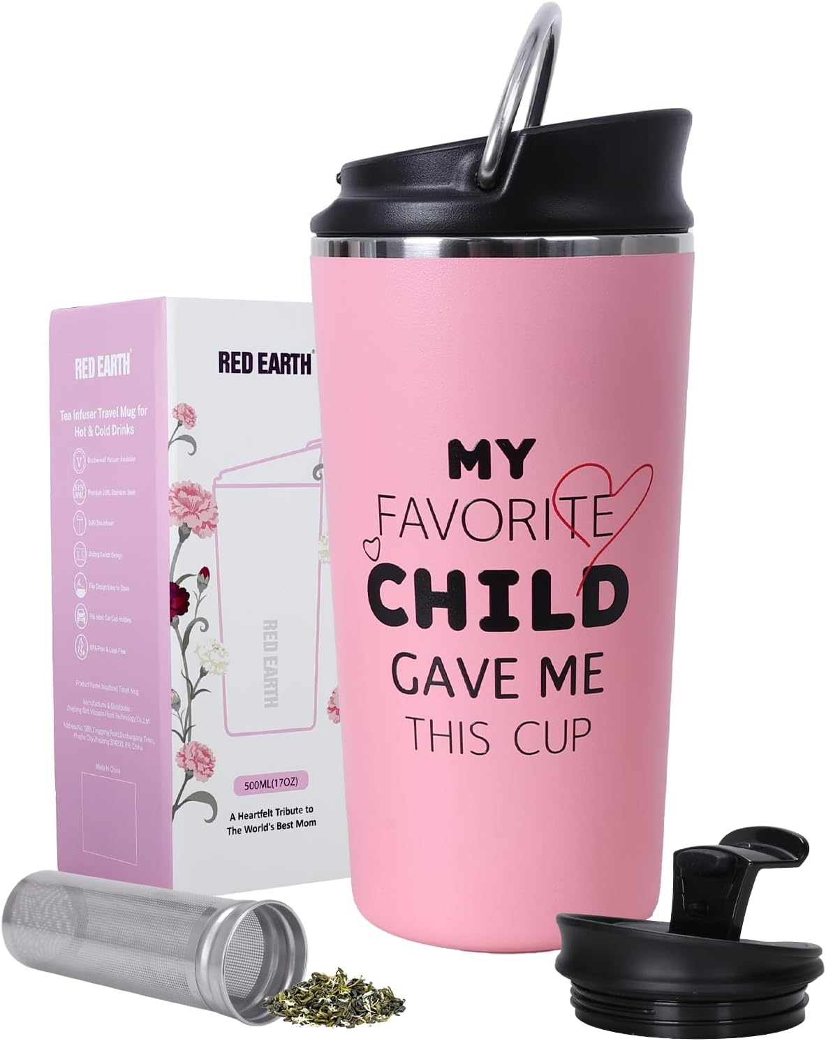 GiNT 17oz Travel Tea Mug with Infuser, 2 Lids. Vacuum Insulated 316 Stainless Steel Coffee Mug. Dishwasher Safe Tea Cup with Strainer for Hot & Cold Brew Coffee. Gifts for Mom, Dad & Friend