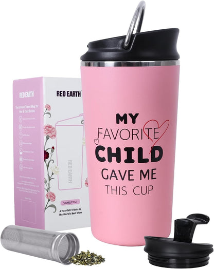 GiNT 17oz Travel Tea Mug with Infuser, 2 Lids. Vacuum Insulated 316 Stainless Steel Coffee Mug. Dishwasher Safe Tea Cup with Strainer for Hot & Cold Brew Coffee. Gifts for Mom, Dad & Friend