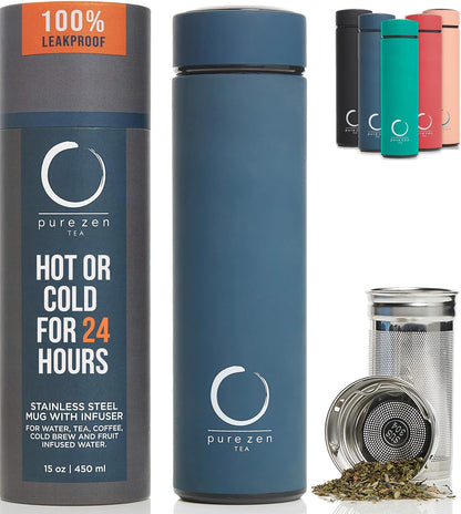 Insulated Tea Infuser Bottle, 15 oz, Tea Thermos with Infuser
