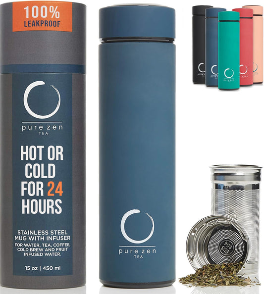 Insulated Tea Infuser Bottle, 15 oz, Tea Thermos with Infuser