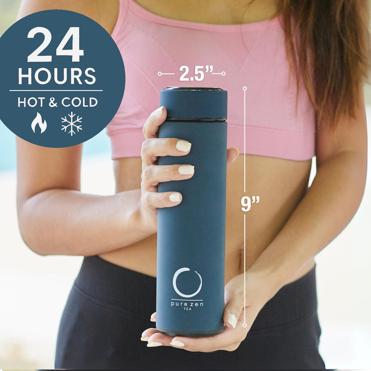 Insulated Tea Infuser Bottle, 15 oz, Tea Thermos with Infuser