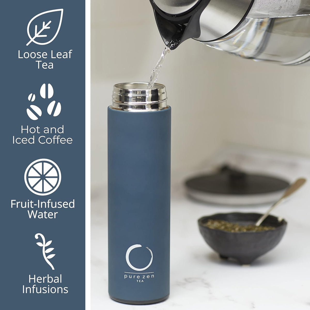 Insulated Tea Infuser Bottle, 15 oz, Tea Thermos with Infuser