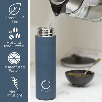 Insulated Tea Infuser Bottle, 15 oz, Tea Thermos with Infuser
