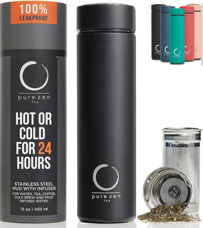 Insulated Tea Infuser Bottle, 15 oz, Tea Thermos with Infuser
