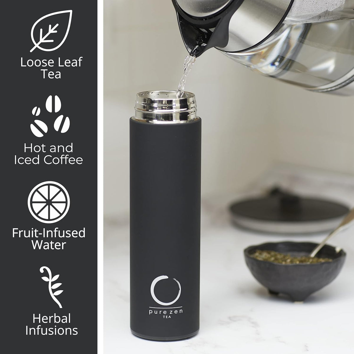 Insulated Tea Infuser Bottle, 15 oz, Tea Thermos with Infuser