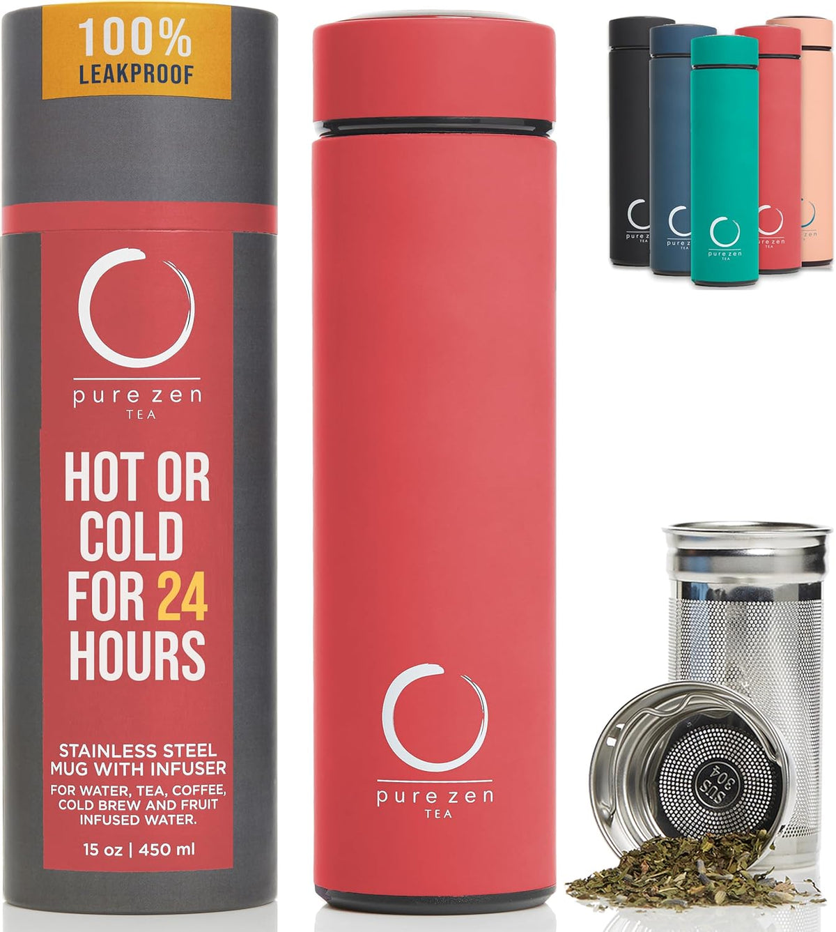 Insulated Tea Infuser Bottle, 15 oz, Tea Thermos with Infuser