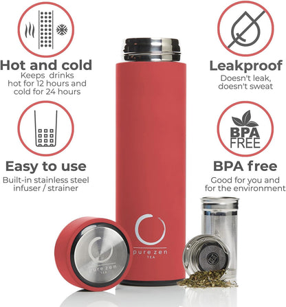 Insulated Tea Infuser Bottle, 15 oz, Tea Thermos with Infuser