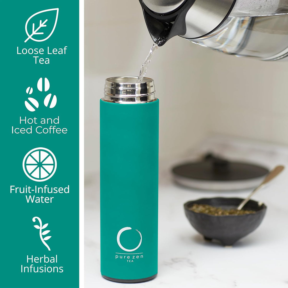 Insulated Tea Infuser Bottle, 15 oz, Tea Thermos with Infuser