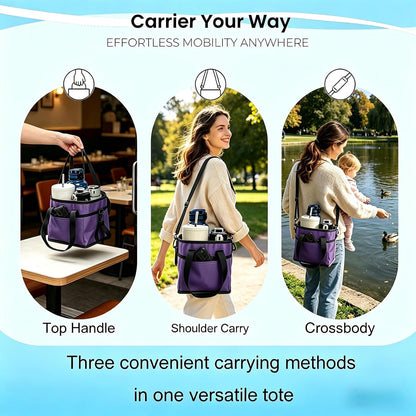 Drink Carrier Bag, 4 Compartment Drink Bag, Insulated 4 Cup Holder Bag with Handle &Strap, Family Multi Tumbler, Water Bottle Carrier Caddy, Reusable Beverage Carrier Tote for Travel,Picni