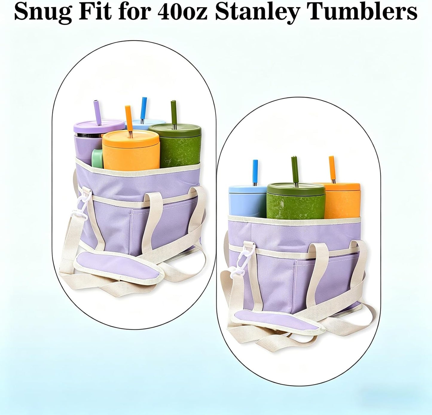 Drink Carrier Bag, 4 Compartment Drink Bag, Insulated 4 Cup Holder Bag with Handle &Strap, Family Multi Tumbler, Water Bottle Carrier Caddy, Reusable Beverage Carrier Tote for Travel,Picni