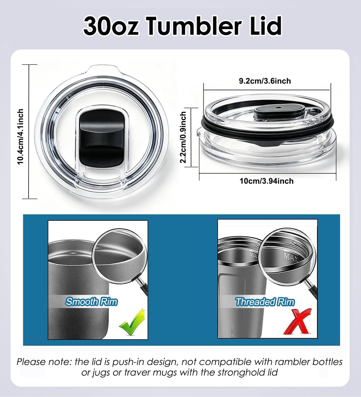 20 oz Tumbler Lid Replacement for YETI 20 oz Tumbler, 20oz/16 oz Stackable Cup, 10 oz Lowball, 10 oz/24 oz Mug, 2 Pack Coffee Tumbler Cup Lids with Magnetic Slider Spill-proof