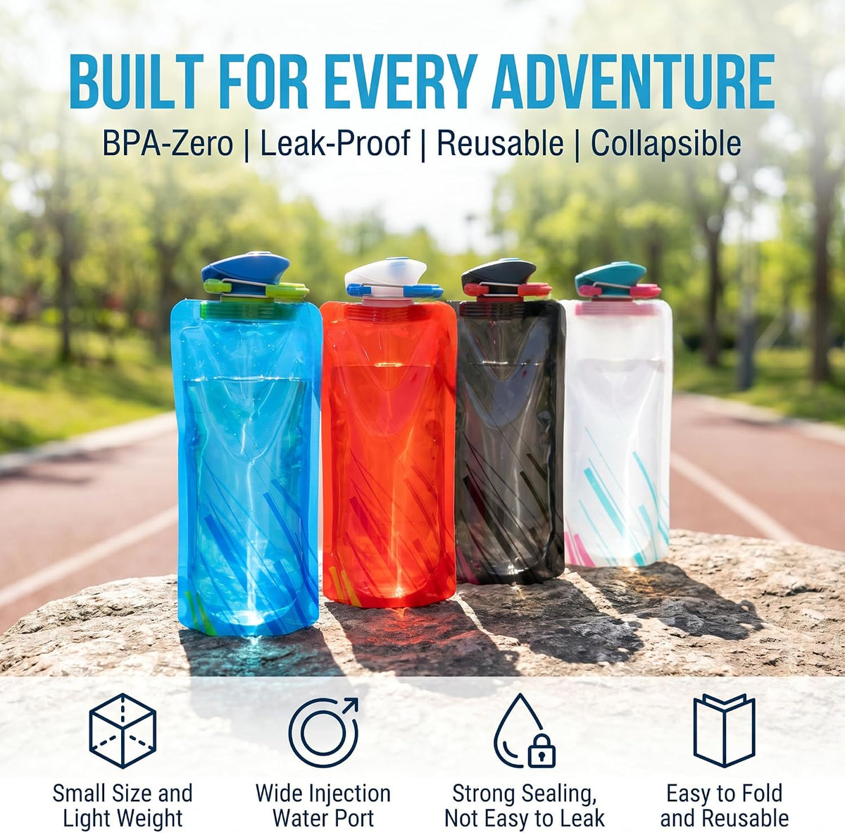 Collapsible Water Bottles for Travel – 20oz Foldable Water Bottle with Carabiner,Leakproof BPA-Free Water Jup, Portable Reusable Water Bottle for Hiking,Sports,Camping,Biking