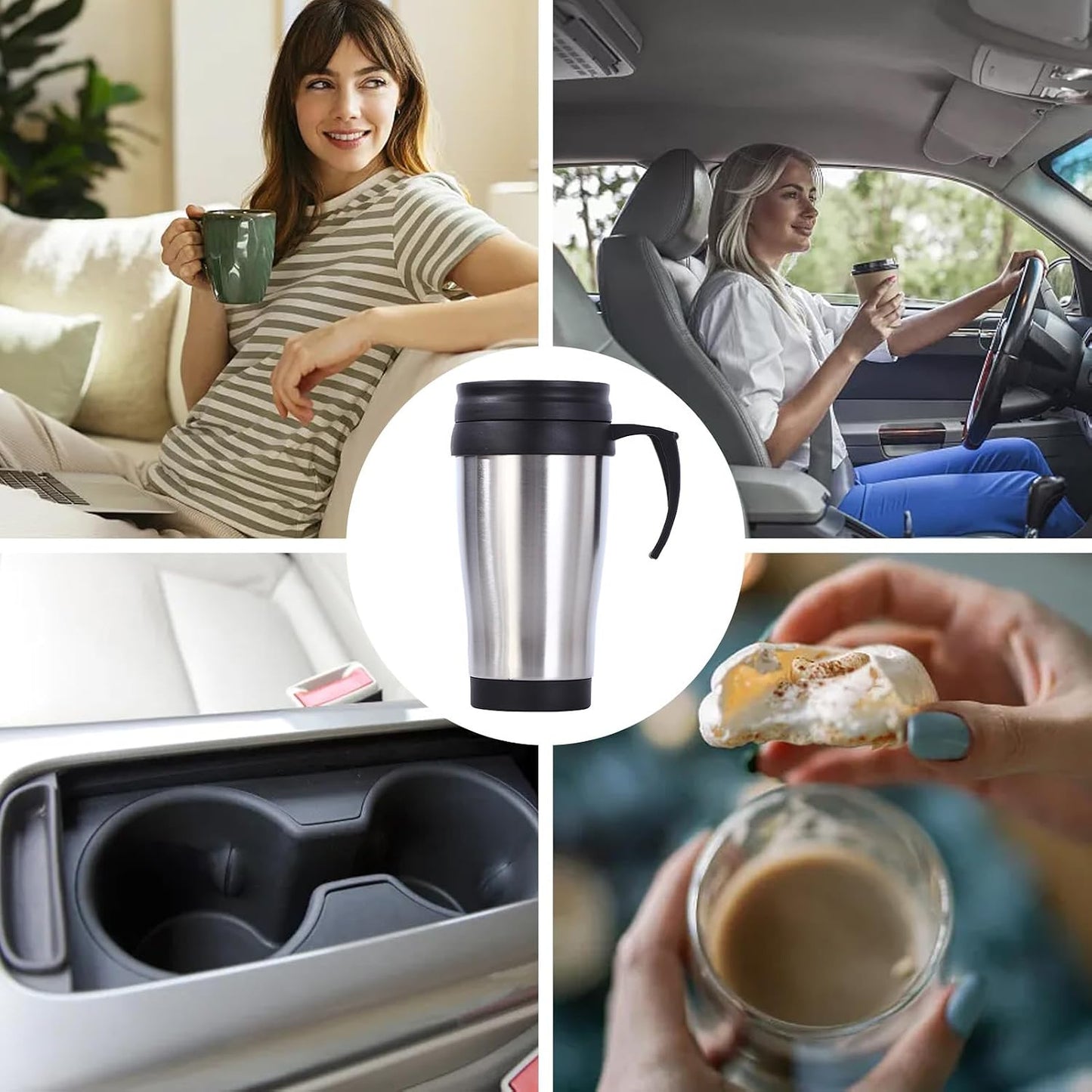 Stainless Steel Travel Mug 450ml Insulated Tumbler | Insulated Coffee Mug Stainless Steel for Beverage Cocoa Women Men Home Kitchen Office Bar Birthday Christmas