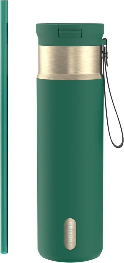 SnapSeal 16 oz Stainless Steel Vacuum-Insulated Water Bottle with Leakproof AutoClose Lid (Straw-Compatible) & Carry Strap, BPA-Free & Lead-Free, Dishwasher Safe