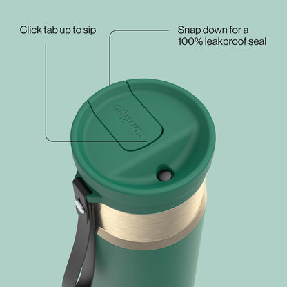 SnapSeal 16 oz Stainless Steel Vacuum-Insulated Water Bottle with Leakproof AutoClose Lid (Straw-Compatible) & Carry Strap, BPA-Free & Lead-Free, Dishwasher Safe
