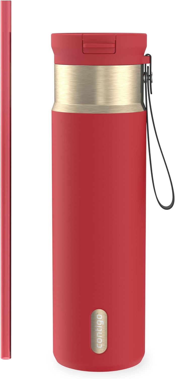 SnapSeal 16 oz Stainless Steel Vacuum-Insulated Water Bottle with Leakproof AutoClose Lid (Straw-Compatible) & Carry Strap, BPA-Free & Lead-Free, Dishwasher Safe