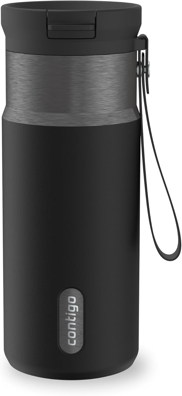 SnapSeal 16 oz Stainless Steel Vacuum-Insulated Water Bottle with Leakproof AutoClose Lid (Straw-Compatible) & Carry Strap, BPA-Free & Lead-Free, Dishwasher Safe
