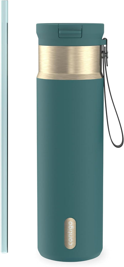 SnapSeal 16 oz Stainless Steel Vacuum-Insulated Water Bottle with Leakproof AutoClose Lid (Straw-Compatible) & Carry Strap, BPA-Free & Lead-Free, Dishwasher Safe