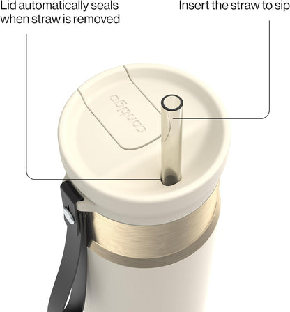 SnapSeal 16 oz Stainless Steel Vacuum-Insulated Water Bottle with Leakproof AutoClose Lid (Straw-Compatible) & Carry Strap, BPA-Free & Lead-Free, Dishwasher Safe