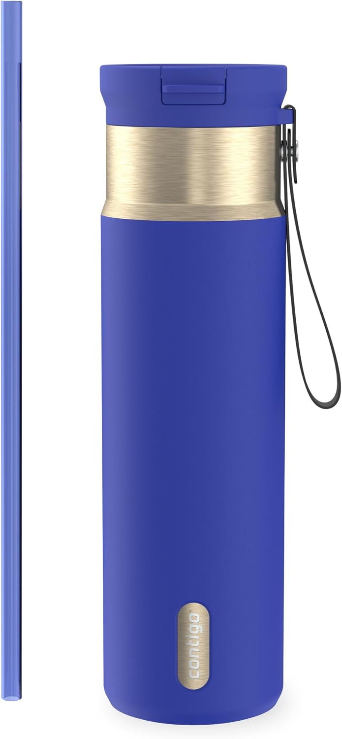 SnapSeal 16 oz Stainless Steel Vacuum-Insulated Water Bottle with Leakproof AutoClose Lid (Straw-Compatible) & Carry Strap, BPA-Free & Lead-Free, Dishwasher Safe