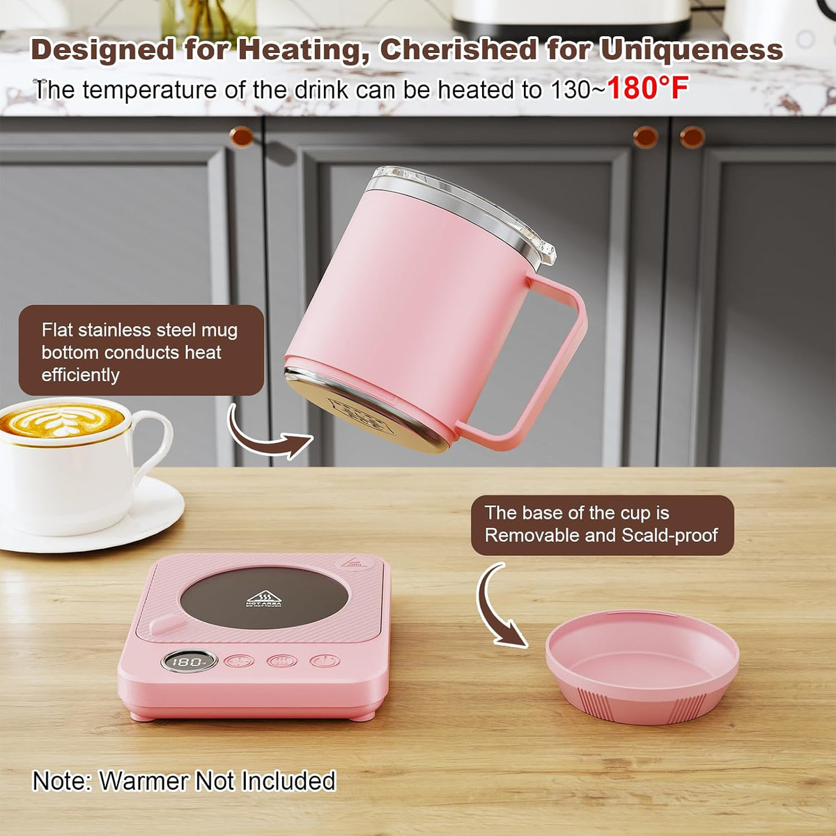 Felibeaco 16oz Heated Coffee Mug with Flat Bottom for Rapid Heating, Stainless Steel Heated Coffee Cup Suitable for Different Coffee Mug Warmer/Heaters, Heated Mug/Cup for Home and Office Desk,White