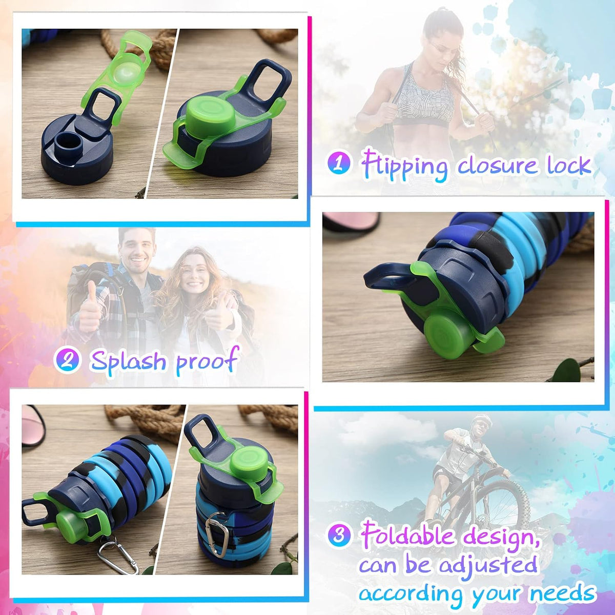 5 Pcs Collapsible Water Bottles for Travel 16 oz Silicone, Colorful
